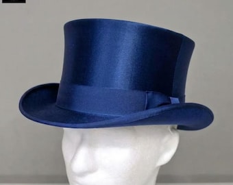Navy Blue Silk Top Hat | Victorian Top Hat | Steampunk Top Hat | Wedding Top Hat Royal Blue | Formal Dress Hat | Mad Hatter Cosplay Hat