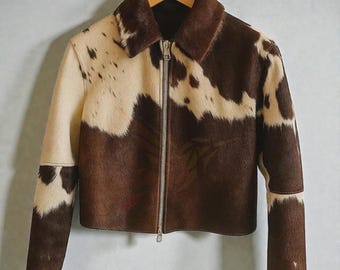 Women's Oversized Real Cowhide Leather Jacket, Ladies Vintage Handmade Western Cowgirl Brown Cowskin Coat