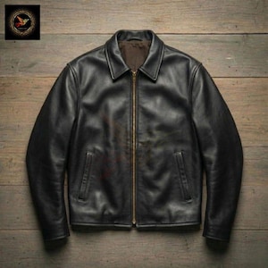 Blouson en cuir noir vintage fait main pour homme, fait main, veste motard en cuir véritable noir fait main pour lui, veste zippée minimale classique, intemporelle, vêtements d'extérieur rétro