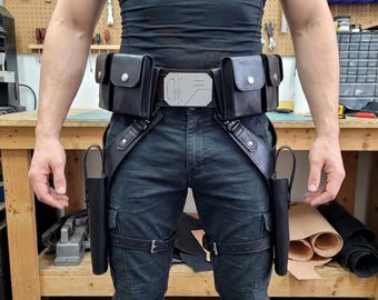 Star Wars Inspired Mandalorian Custom Handmade Leather Cosplay Utility Belt with Axe Woves, Holster and Pouches