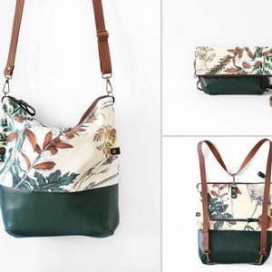 Convertible backpack into purse, leather backpack ,  Genuine leather floral bag, floral bag, botanical purse