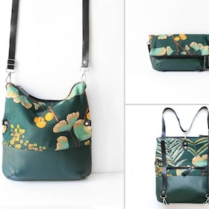 Convertible backpack into a foldover bag and tote bag, canvas backpack, convertible backpack, bag for flower lover, foldover tote,