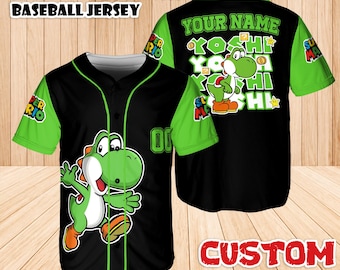 Custom Yoshi Baseball Jersey, Personalized Super Mario Shirt, Yoshi Shirt, Matching Family Gamer Outfits, Super Mario Fan Gifts