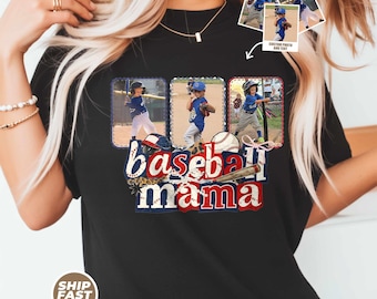 Camiseta de béisbol con foto personalizada para mamá Comfort Colors©. Camiseta de béisbol personalizada para mamá. Regalo para el día del juego para mamá.