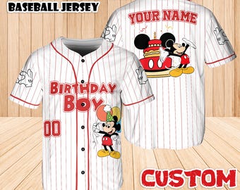 Custom Mickey Mouse Birthday Baseball Jersey, Personalized Birthday Boy Disney Shirt, Birthday Party Outfit, Disney Family Vacation Tee