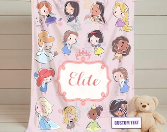 Disney Princess Blanket Personalized Baby Girl Name Blanket Custom Princess Nursery Gift