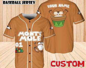 Custom Monty Mole Baseball Jersey, Personalized Super Mario Shirt, Monty Mole Nintendo Jersey, Universal Studio Trip Outfit