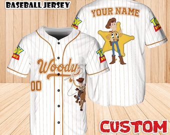 Custom Woody Baseball Jersey, Personalized Toy Story Cowboy Shirt, Disney Family Vacation Outfits, Magic Kingdom, Pixar Fan Team Shirt