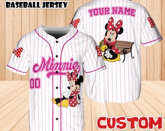 Benutzerdefinierte Minnie Maus Baseball Jersey, Disney Charakter Jersey, Film Cartoon Baseball Shirt, Minnie Maus Shirt, Disney Familie Shirt