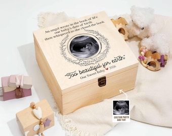 Personalized Baby Memorial Memory Box, Custom Wooden Keepsake Box with Ultrasound Photo, Angel Baby Tribute