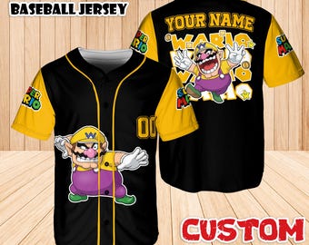 Anpassad Wario basebolltröja, personlig Super Mario-tröja, spelpresent till barn, vuxen, Nintendo Universal Studio-resa