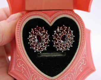 Antique Bohemian Garnet Tombac Cluster Earrings