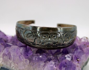 Barry Herem MAG Sterling Silver Totem Haida Cuff Bracelet