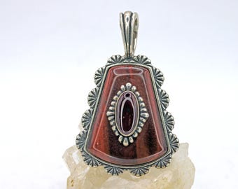 Sterling Silver Carolyn Pollack Red Tigers Eye and Garnet Cabochon Pendant