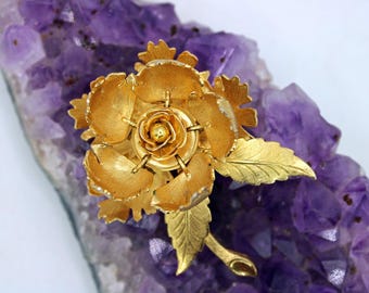 Warner Mechanische Dag en Nacht Mechanische Bloem 1960's goudkleurige broche