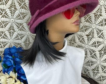 Pruim Kangol Design Fugora Astra Angora-buckethoed uit de jaren 90