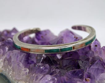 Ray Tracey Knifewing Navajo Sterling Silver Inlay Cuff Bracelet
