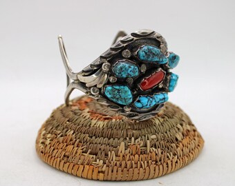 Pulsera tipo brazalete de plata esterlina con turquesa y coral de Max Largo