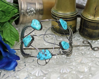 Vintage sterlingzilveren turkoois Navajo Bar-haarspeld/vork