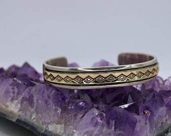 J.C Case & Co Sterling Silver 14kt Gold Geometric Southwest Cuff Bracelet