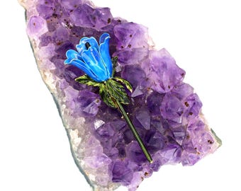 Vintage origineel van Robert: blauw geëmailleerde bloemenbroche