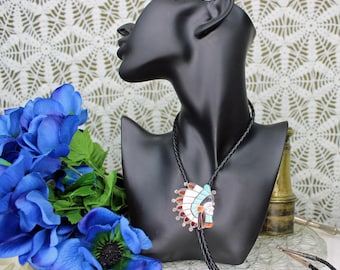 Vintage Zuni sterlingzilver met meerdere stenen ingelegd bolo stropdas voor hoofdprofiel