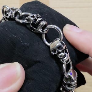 Men’s Skull Bracelet 10” Adjustable | Stainless Steel Gothic Skull Chain Bracelet | Biker Jewelry Gift for Him | Heavy Statement Bracelet