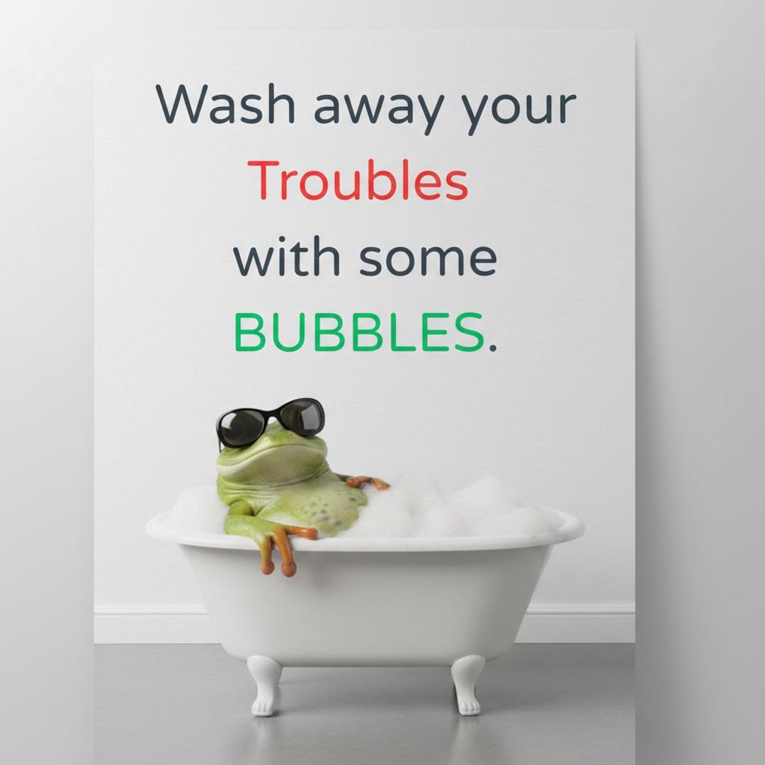 Funny Frog Bathroom Wall Art Printable, Cute Frog in Bathtub Poster ...