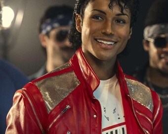 Red Leather Concert Jacket: Michael Jackson Style Cosplay Performance Apparel