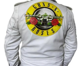 Guns N' Roses White Leather Biker Jacket | Axl Rose Concert Style