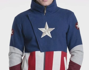 Captain America Inspired Wool Coat | Mens Superhero Winter Jacket | Custom Cosplay Apparel