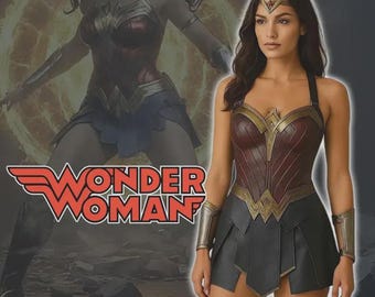 Handmade Leather Wonder Woman Costume – Cosplay Corset Bracers Tiara – Superhero Armor Outfit – Comic Con Cosplay