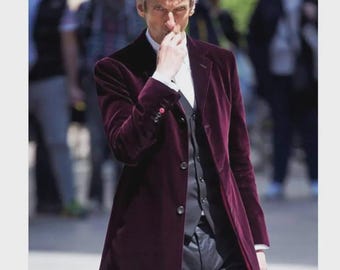 12th Doctor Who Velvet Coat: Maroon Burgundy Cosplay, Halloween Costume