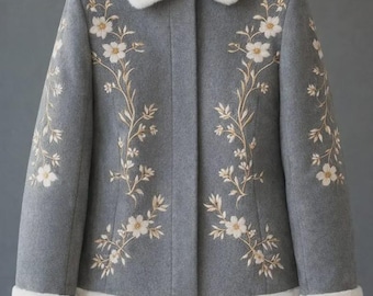 Custom Wool Empress Coat Floral Embroidery Handmade Women Winter Jacket Vintage Princess Long Coat