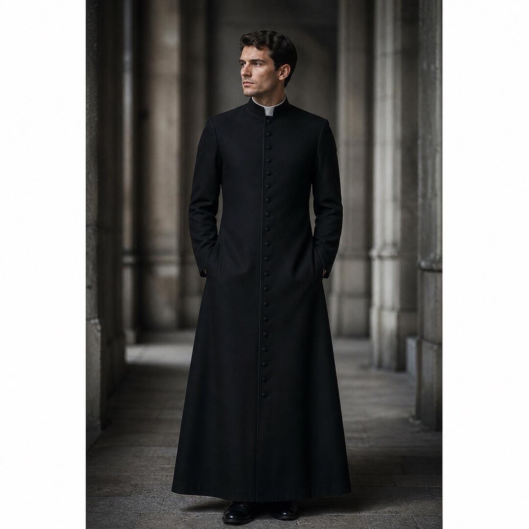 Roman Robi Black Roman Cassock Clergy Robe: Traditional Church Vestment, Gabardine ...