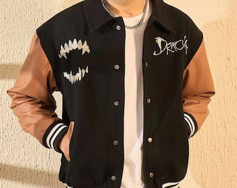 Black Dracula Embroidery Wool Varsity Jacket Gothic Streetwear Bomber Custom Horror Style Coat Unisex