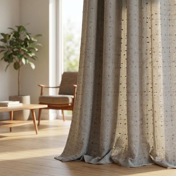 Oatmeal Beige Textured Curtains, Herringbone Jacquard Drapes, Neutral Window Panels, Modern Minimalist Living Room Curtain