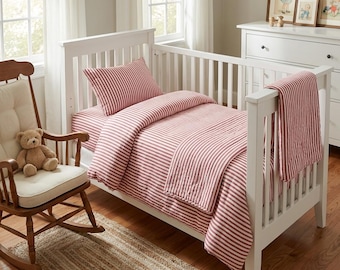 Organic Cotton Duvet Cover Set with Pillow Case, Striped Kids Bedding, Nursery Duvet Cover, Toddler Bedding, Classic Baby Room Decor