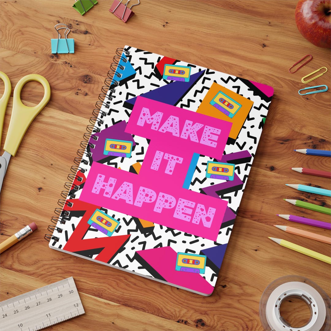 Make It Happen Retro 80s 90s Notebook A5 | Wirobound Softcover - Etsy