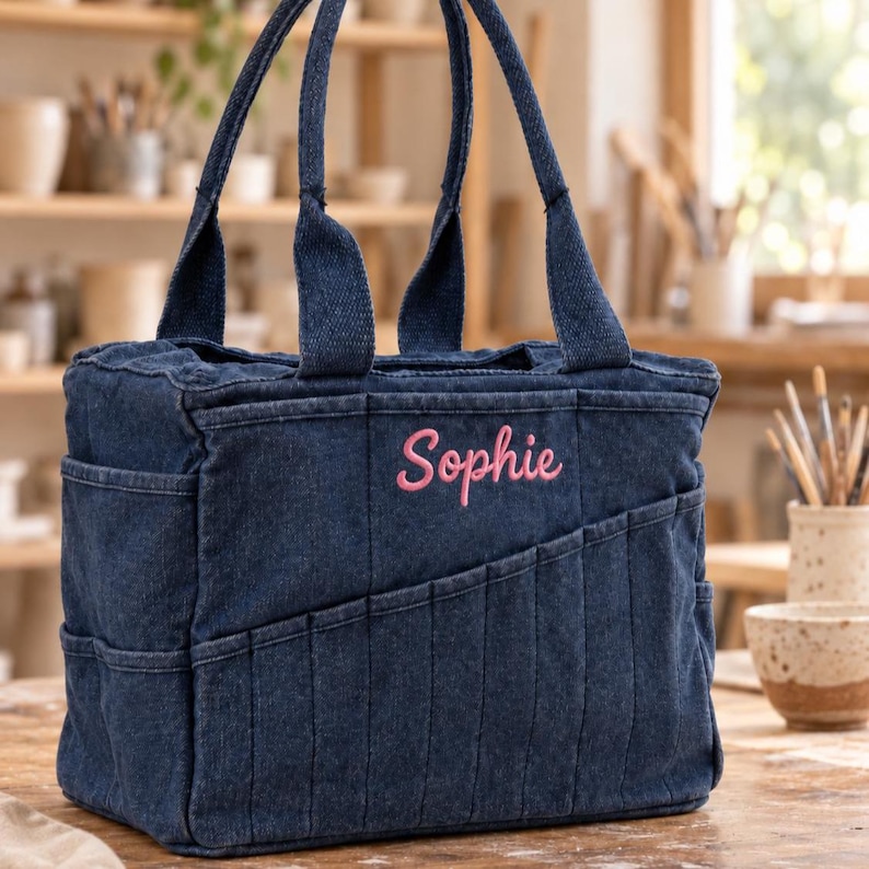 Personalized Canvas Art Supply Organizer Bag, Multi Pocket Embroidered ...