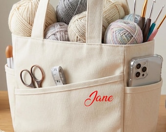 Pochette à tricoter en toile personnalisée - Rangement personnalisé pour les fils brodés