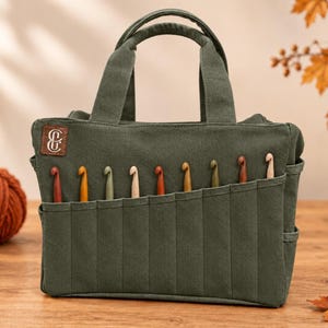 Borsa per progetti di filati all'uncinetto con tasche - Verde foresta