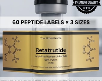 Modello Canva per etichette di peptidi, modello di etichetta per fiala, adesivi stampabili per peptidi, etichette di ricerca, etichetta per flacone di medicinali, download digitale modificabile