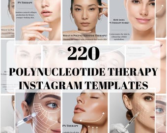 Modello di post Instagram per la terapia con polinucleotidi, centro estetico, social media, storia, skin booster, Canva, grafica per iniezioni, download digitale