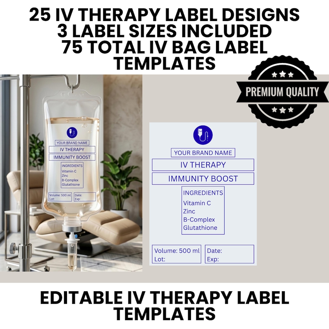 Iv Compounding Label IV Therapy Labels Template, IV Bag Labels, IV Drip Labels, Vitamin ...