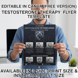 Testosterone Therapy Flyer Template, TRT Clinic Marketing Kit, Men's Health Optimization Canva, Hormone Health Social Media, Digital