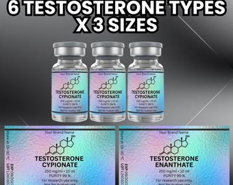 Etichette per fiale di testosterone, adesivo minimalista per clinica benessere di lusso, dimensioni del modello Niimbot, download digitale, modello Canva 40x20 40x30 50x30 mm