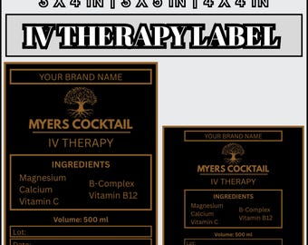 Etichette per terapia endovenosa, etichette per sacche per flebo, modello Canva, etichette per cocktail Myers, etichette per idratazione endovenosa, pacchetto di etichette mediche, branding clinico modificabile
