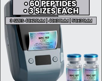 Etichette per peptidi, adesivi per fiale, etichette Niimbot M2 M3, etichette per peptidi da 2 ml, 5 ml e 10 ml, adesivi per flaconi da laboratorio da 40 x 20 mm, 40 x 30 mm e 50 x 30 mm