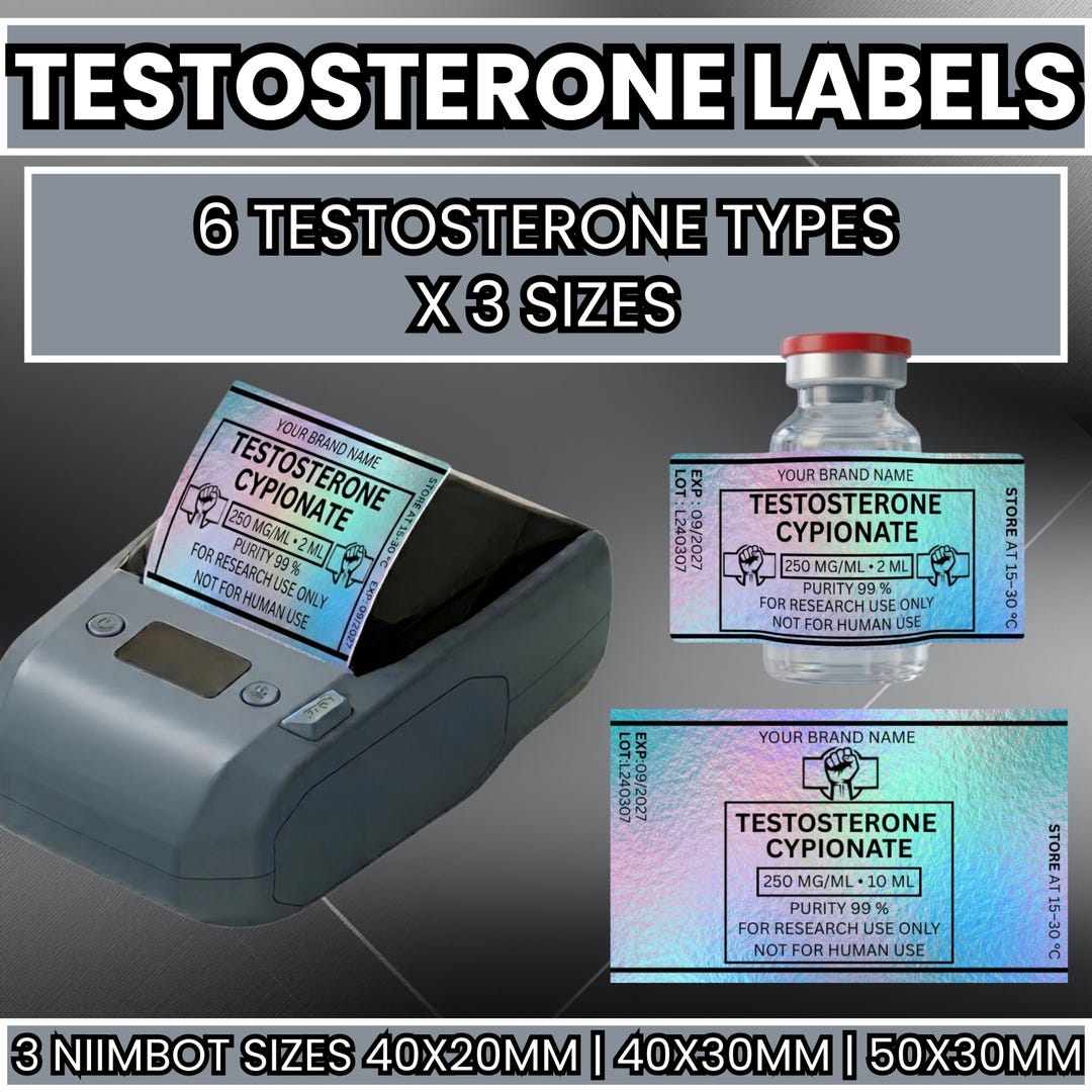 Hormones Sticker Testosterone Label Template Bundle, TRT Canva Labels for NIIMBOT ...